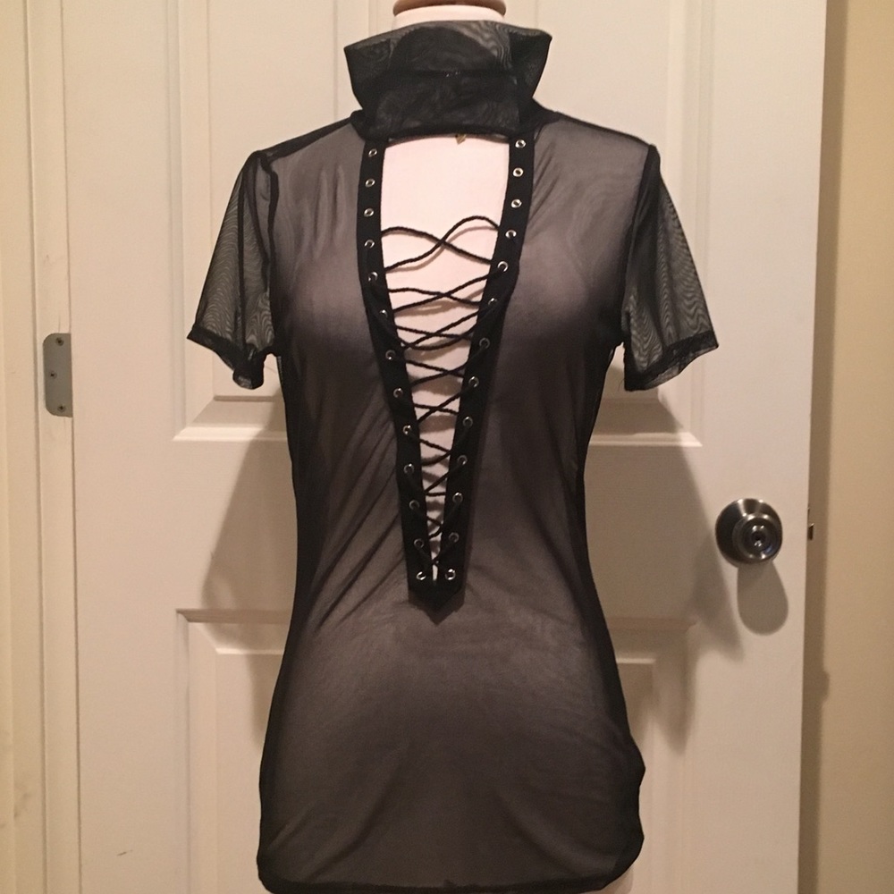 Mesh Laced Up Shirt